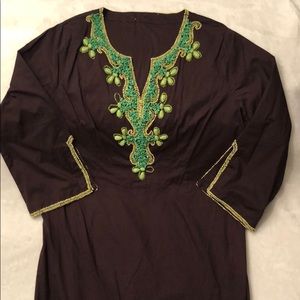 Cotton brown dress with lovely beaded detail